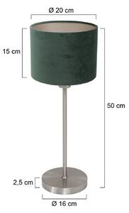Mexlite Stolní lampa Noor, ocel/zelený velur, výška 50 cm, E27, Hliník / šedá / zinek, Obývací pokoj / jídelna, kov