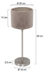Mexlite Stolní lampa Noor, ocel/stříbrný velur, výška 50 cm, E27, Hliník / šedá / zinek, Obývací pokoj / jídelna, kov