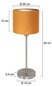 Mexlite Stolní lampa Noor, ocel/zlatý velur, výška 50 cm, E27, Hliník / šedá / zinek, Obývací pokoj / jídelna, kov