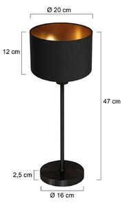 Mexlite Stolní lampa Noor černá/chintz černozlatý, výška 47 cm, E27, Černá, Obývací pokoj / jídelna, kov