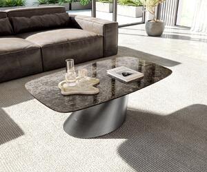 DELIFE Konferenční stolek Edge oválný tvar 120x70 cm keramika Laminam® Emperador Extra Lucidato tmavě hnědá Conis Metallic stříbrná