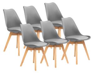 FURNIFY® sada 6 jídelních židlí BJÖRN | Skandinávské židle s polyuretanovými polštáři a nohami z bukového dřeva | Tmavě šedá barva