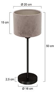 Mexlite Stolní lampa Noor černá/stříbrný velur, výška 50 cm, E27, Černá, Obývací pokoj / jídelna, kov