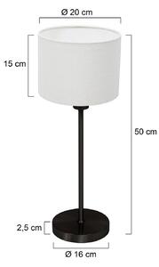 Mexlite Stolní lampa Noor, černá/bílý plátno, výška 50 cm, E27, Černá, Obývací pokoj / jídelna, kov