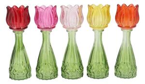 5ks barevný mix skleněný svícen/ váza tulipán Love Tulip - Ø 7*18 cm - daan kromhout