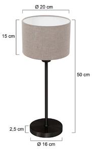 Mexlite Stolní lampa Noor, černá/plátno v barvě bláta, výška 50 cm, E27, Černá, Obývací pokoj / jídelna, kov