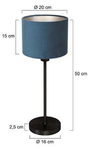 Mexlite Stolní lampa Noor, černá/modrý velur, výška 50 cm, E27, Černá, Obývací pokoj / jídelna, kov