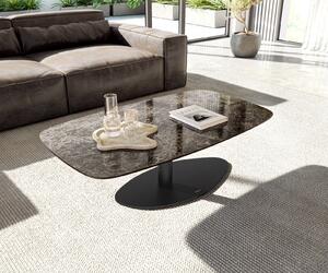DELIFE Konferenční stolek Edge oválný tvar 120x70 cm keramika Laminam® Emperador Extra Lucidato tmavě hnědá Vibany kov černá