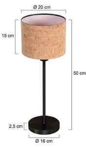 Mexlite Stolní lampa Noor černá/hnědý korek, výška 50 cm, E27, Černá, Obývací pokoj / jídelna, kov