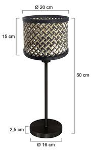Mexlite Stolní lampa Noor černá/pletenina černá-přírodní, výška 50 cm, E27, Černá, Obývací pokoj / jídelna, kov