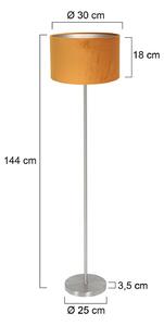 Mexlite Stojací lampa Noor, ocel/zlatý velur, výška 144 cm, E27, Hliník / šedá / zinek, Obývací pokoj / jídelna, kov