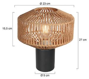 Anne Light Stolní lampa Bloeba, černá, hnědé lanové opláštění, Ø 23 cm, Černá, Obývací pokoj / jídelna, kov