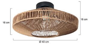 Anne Light Stropní světlo Bloeba, černé, s hnědým lanovým potahem, Ø 40 cm, stmívatelný, Černá, Obývací pokoj / jídelna, kov