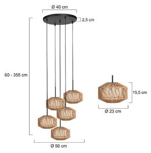 Anne Light Závěsné světlo Ropex 4525, 5 žárovek, kulaté, černé, lanko hnědé, stmívatelný, Černá, Obývací pokoj / jídelna, kov