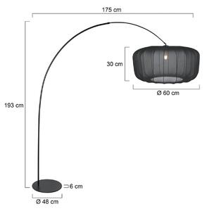 Anne Light Obloukové svítidlo Curve, černé, stínidlo na lampu z černého nylonu, Ø 60 cm, Černá, Obývací pokoj / jídelna, kov, Moderní
