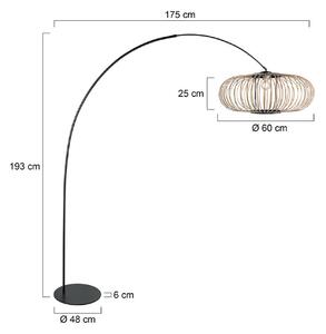 Anne Light Obloukové svítidlo Curve, černé, stínidlo na lampu s bambusovými výztuhami, Ø, Černá, Obývací pokoj / jídelna, kov