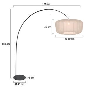 Anne Light Luková lampa Curve, černá, stínidlo na lampu z nylonu v krémové barvě, Ø 60 cm, Černá, Obývací pokoj / jídelna, kov, Moderní