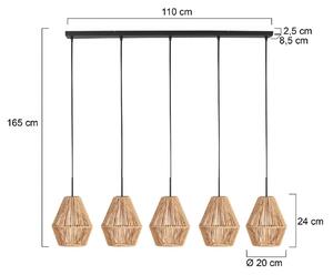 Anne Light Závěsné světlo Ropex 4531, 5 žárovek, dlouhé, černé, lanko hnědé, stmívatelný, Černá, Obývací pokoj / jídelna, kov