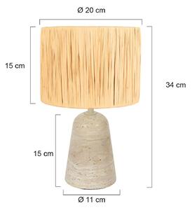 Anne Light Stolní lampa Travino, výška 34 cm, travertin, mořská tráva, E27, Krémová / jantar, Obývací pokoj / jídelna, Kámen