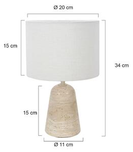 Anne Light Stolní lampa Travino, výška 34 cm, travertin, plátno, E27, Krémová / jantar, Obývací pokoj / jídelna, Kámen