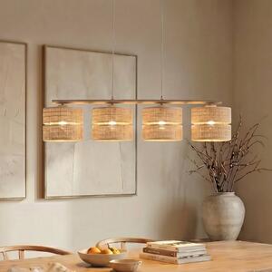 TK Lighting Závěsné světlo Calma, 4 žárovky, béžové, rafiová, délka 95 cm, stmívatelný, Krémová / jantar, Obývací pokoj / jídelna