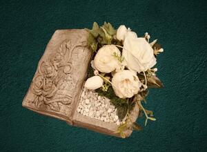 Aranžmá - kniha, bílé růže na hrob,d.20cm