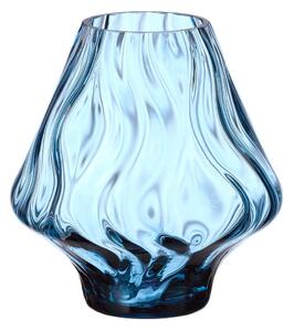Skleněná váza Optic zvlněná modrá 17 cm