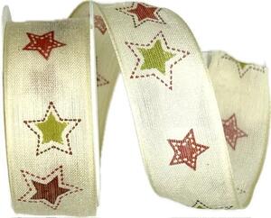 Vánoční stuha bavlněná HAPPY STARS 25mm x 2m (10,-Kč/m)