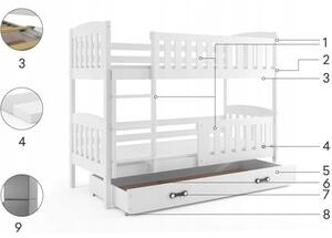 Dětská patrová postel KUBUS s úložným prostorem 80x190 cm - grafit Šedá