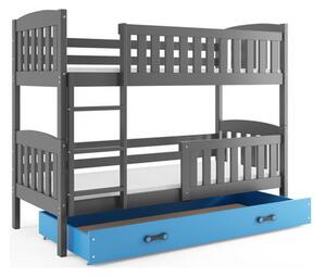 Dětská patrová postel KUBUS s úložným prostorem 80x190 cm - grafit Modrá