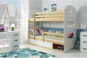 Dětská patrová postel DOMINIK s úložným prostorem 80x160 cm - borovice Bílá