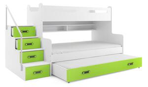 Dětská patrová postel MAX III s výsuvnou postelí 80x200 cm - bílá Zelená