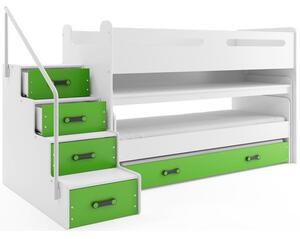 Dětská patrová postel s výsuvnou postelí MAX I 80x200 cm - bílá Zelená