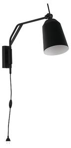 Eglo 900157 LORETO - Nástěnná černá lampa s naklápěcím stínidlem a s kabelem do zásuvky, 1 x E27 (Nástěnná lampa s vypínačem na kabelu)