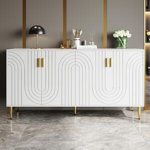 Komoda, rozměry 152x40x75 cm, s vlnitým designem, zlaté úchytky a nožky, elegantní. Bílá barva