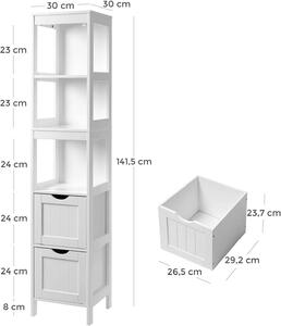 VASAGLE Vysoká koupelnová skříňka police zásuvky bílá