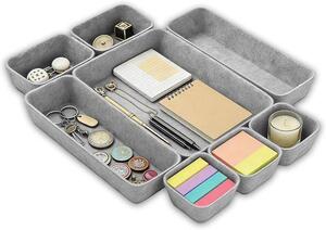 Organizační sada Lade s 8 přihrádkami – šedá filcová – elegantní design – ideální pro psací stůl a toaletní stolek