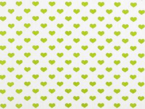 Bavlněná látka srdce METRÁŽ - 19 zelená sv. bílá
