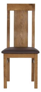 Dubová lakovaná židle Sofi rustik s hnědou koženkou