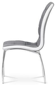 Jídelní židle, potah šedá látka a bílá ekokůže, kovová podnož, chrom DCL-420 GREY2