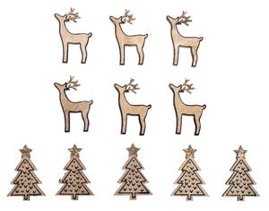 Dřevěné ozdoby Sobíci + vánoční stromky (set 10 ks)