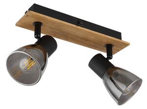 Globo 54307-2W CLAUDE - Nástěnná dvouramenná lampička s dřevěnou monturou a kouřovými skly, vypínač, 2 x E14 (Nástěnná dvouramenná lampa s vypínačem na svítidle)