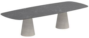 Royal Botania Betonový jídelní stůl Conix, Royal Botania, oválný 300x120x75 cm, podnož beton cement grey, deska keramika travertino