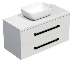 Koupelnová skříňka s černou úchytkou a krycí deskou SAT Cube Way 100x71x46 cm bílá lesk CUBE46C1003BISAT45
