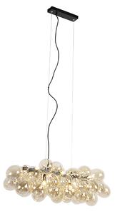 Designová závěsná lampa černá s jantarovým sklem 8 světel - Uvas