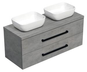 Koupelnová skříňka s černou úchytkou a krycí deskou SAT Cube Way 120x71x46 cm beton mat CUBE46C1203BESAT45