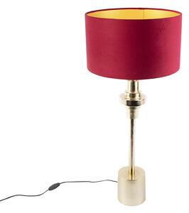 Stolní lampa ve stylu art deco se sametovým odstínem červená 35 cm - Diverso