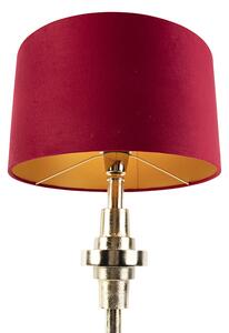 Stolní lampa ve stylu art deco se sametovým odstínem červená 35 cm - Diverso