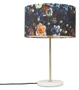 Moderní mosazná stolní lampa s flórou odstín 35 cm - Kaso