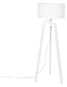 Stojací lampa stativ bílé dřevo s bílým odstínem 50 cm - Puros